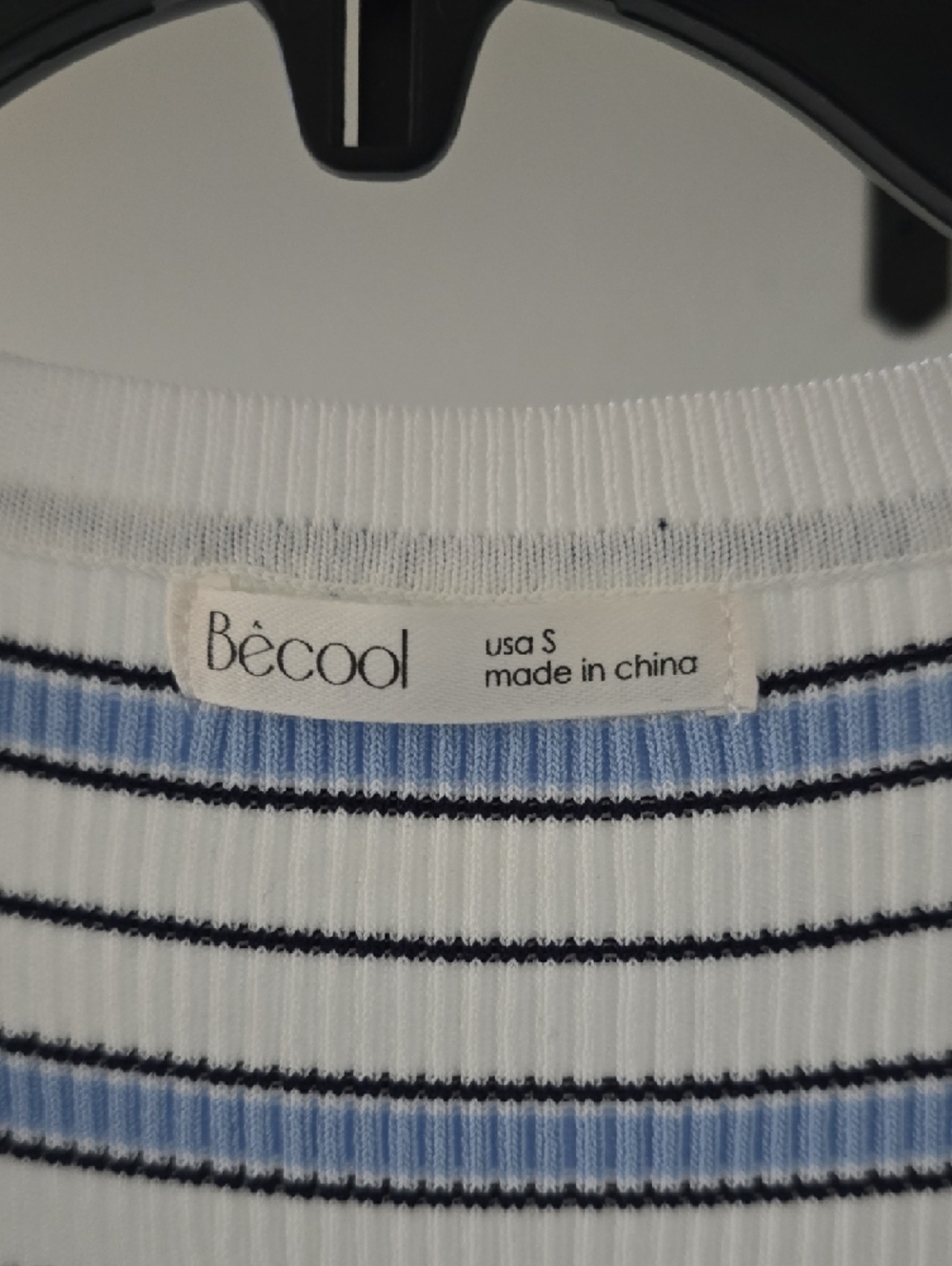Be Cool Ribbed Scoop Neck Tank Top - White with Blue & Black Stripes - Picture 2 of 5